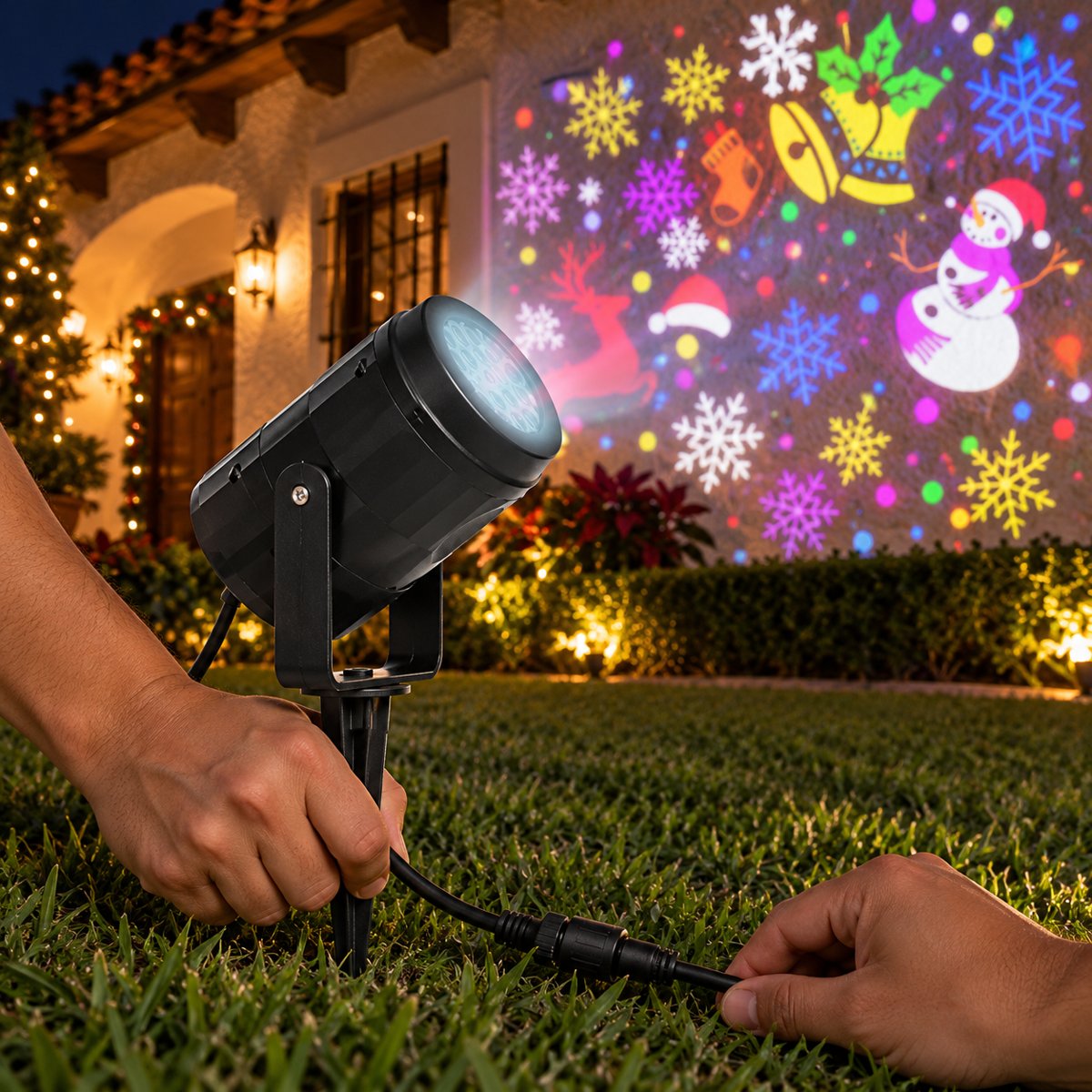 Instalando el proyector en el jardín